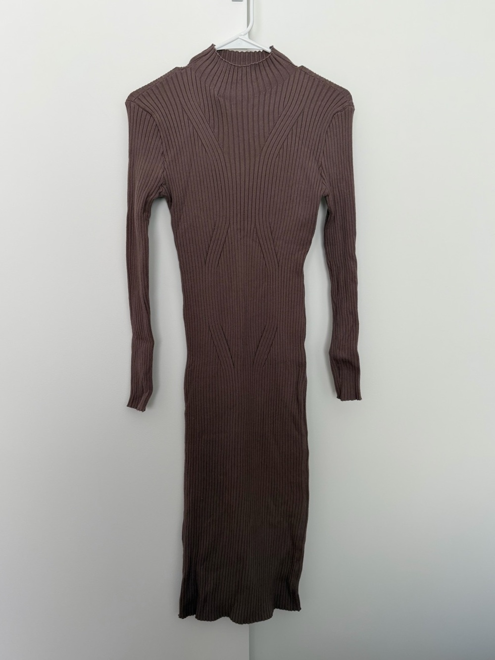 NWT The Workshop Brown Ribbed Knit Midi Sweater Dress Funnel Neck Large - Picture 2 of 6